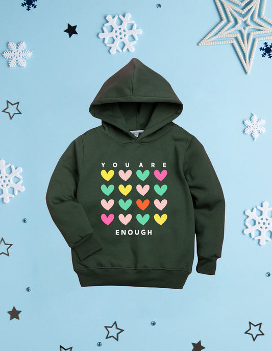 Nusyl Girl's Olive you are enough text Printed hoodie