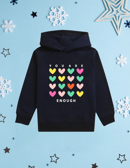 Nusyl Girl's Navy Blue you are enough text Printed hoodie