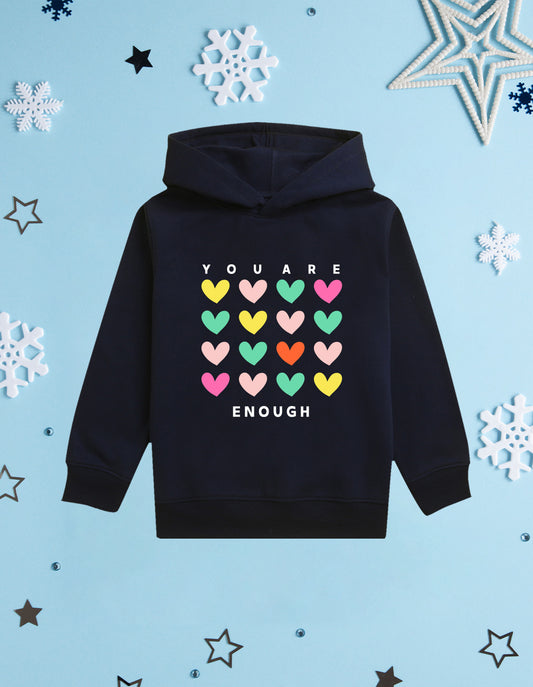 Nusyl Girl's Navy Blue you are enough text Printed hoodie