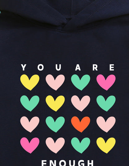 Nusyl Girl's Navy Blue you are enough text Printed hoodie