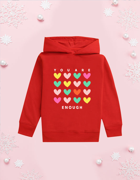 Nusyl Girl's Red you are enough text Printed hoodie