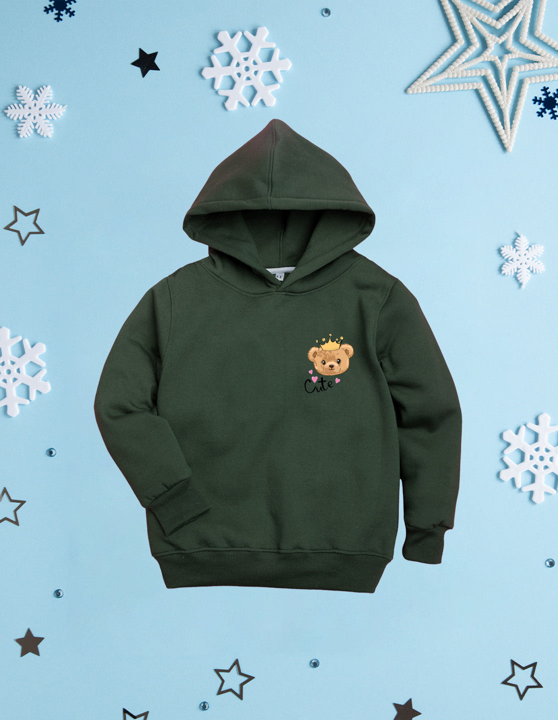 Nusyl Girl's Olive cute text Printed hoodie