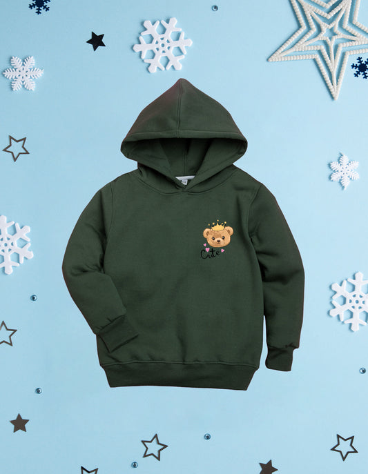 Nusyl Girl's Olive cute text Printed hoodie