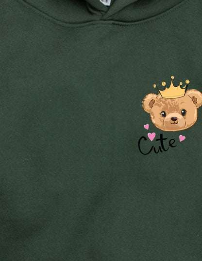 Nusyl Girl's Olive cute text Printed hoodie