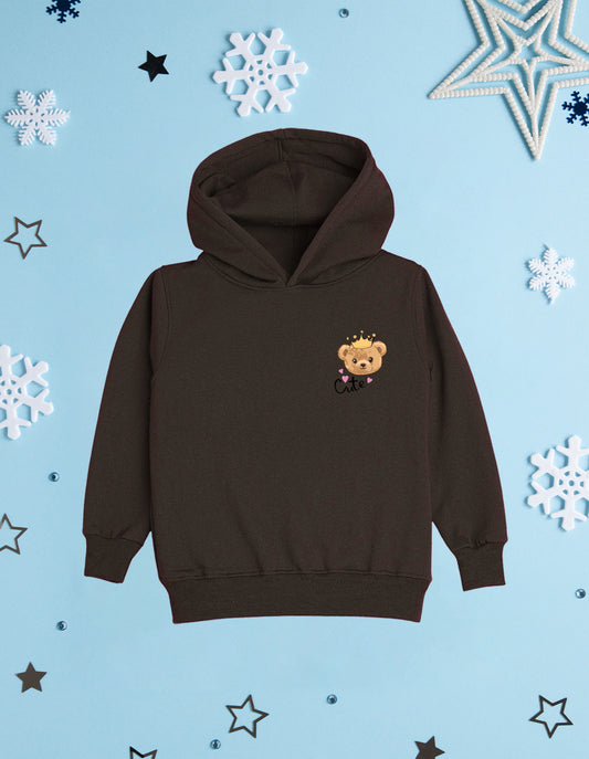 Nusyl Girl's Brown cute text Printed hoodie