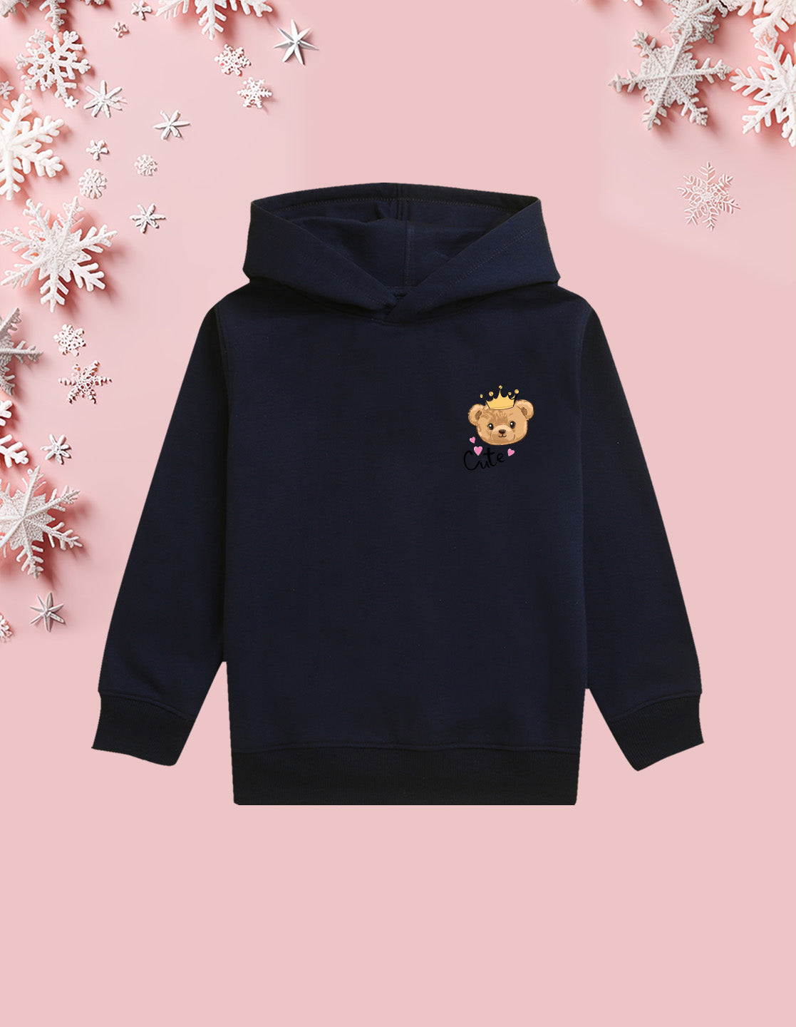 Nusyl Girl's Navy Blue cute text Printed hoodie