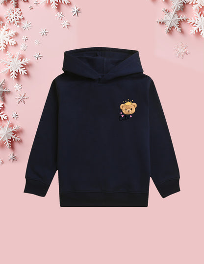 Nusyl Girl's Navy Blue cute text Printed hoodie