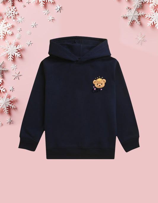 Nusyl Girl's Navy Blue cute text Printed hoodie