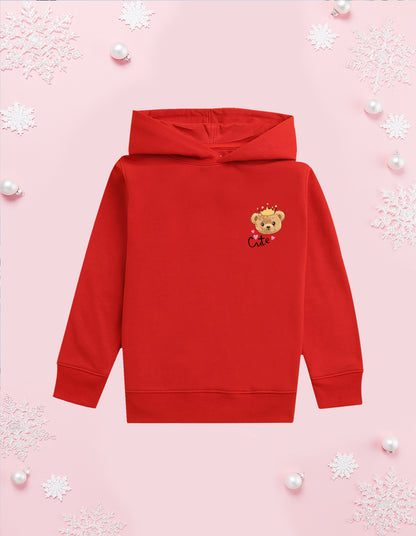 Nusyl Girl's Red cute text Printed hoodie