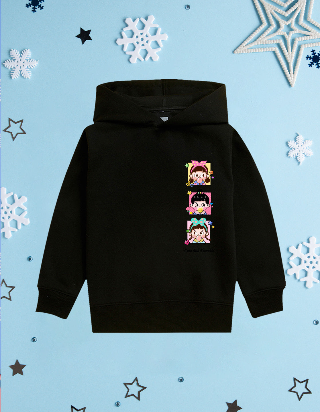 Nusyl Girl's Black Cute and adorable text Printed hoodie