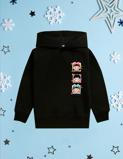 Nusyl Girl's Black Cute and adorable text Printed hoodie