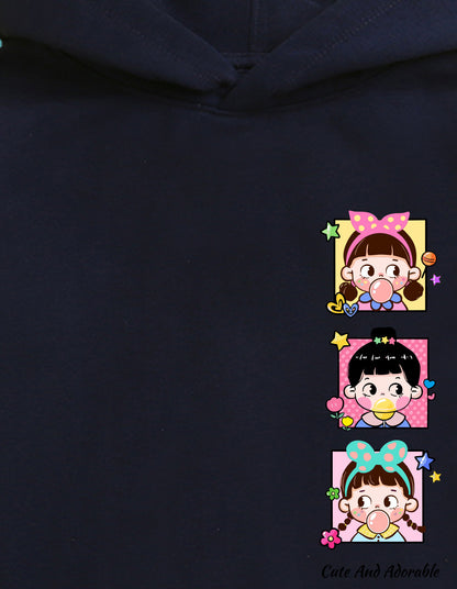 Nusyl Girl's Navy Blue Cute and adorable text Printed hoodie
