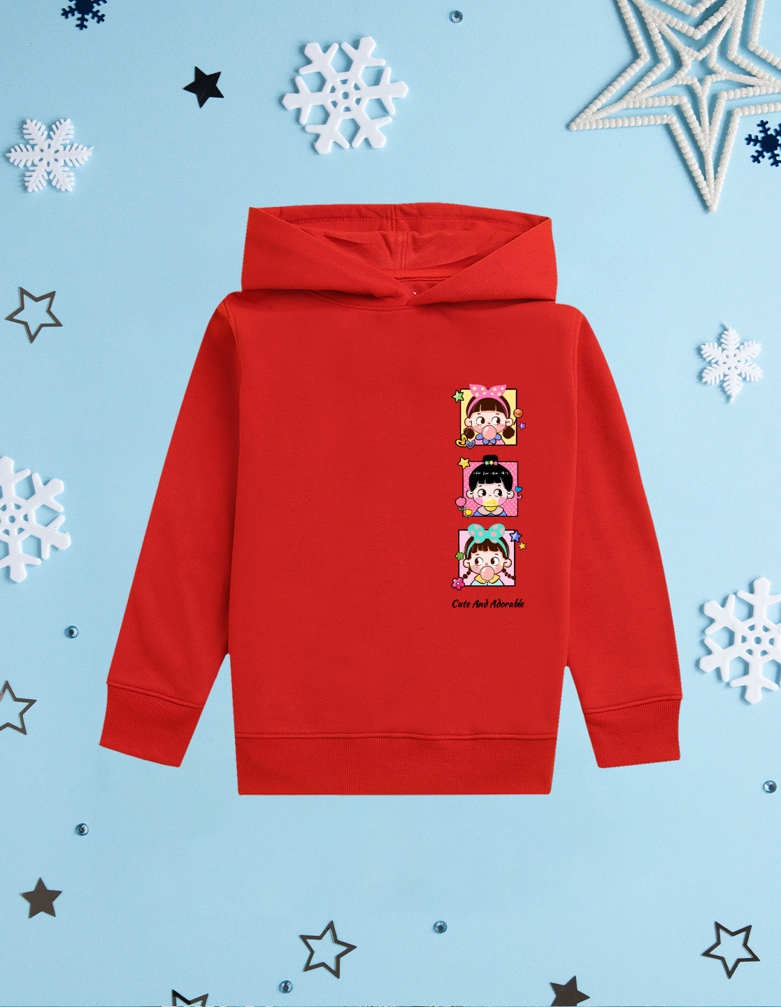 Nusyl Girl's Red Cute and adorable text Printed hoodie