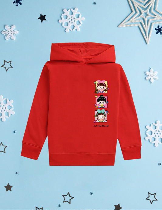 Nusyl Girl's Red Cute and adorable text Printed hoodie
