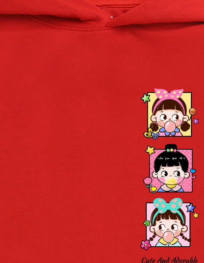 Nusyl Girl's Red Cute and adorable text Printed hoodie
