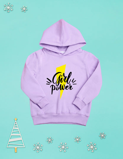 Nusyl Girl's Lilac Girl power Printed hoodie