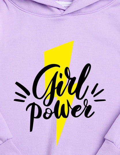 Nusyl Girl's Lilac Girl power Printed hoodie