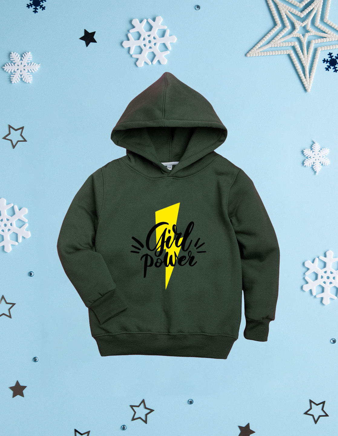 Nusyl Girl's Olive Girl power Printed hoodie