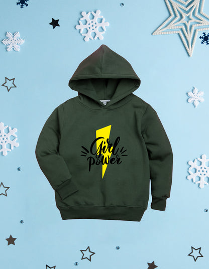 Nusyl Girl's Olive Girl power Printed hoodie