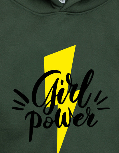 Nusyl Girl's Olive Girl power Printed hoodie