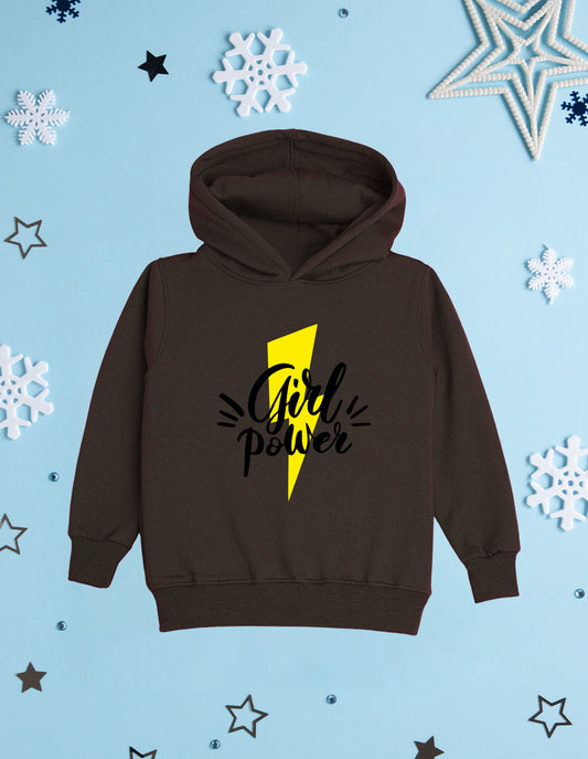 Nusyl Girl's Brown Girl power Printed hoodie