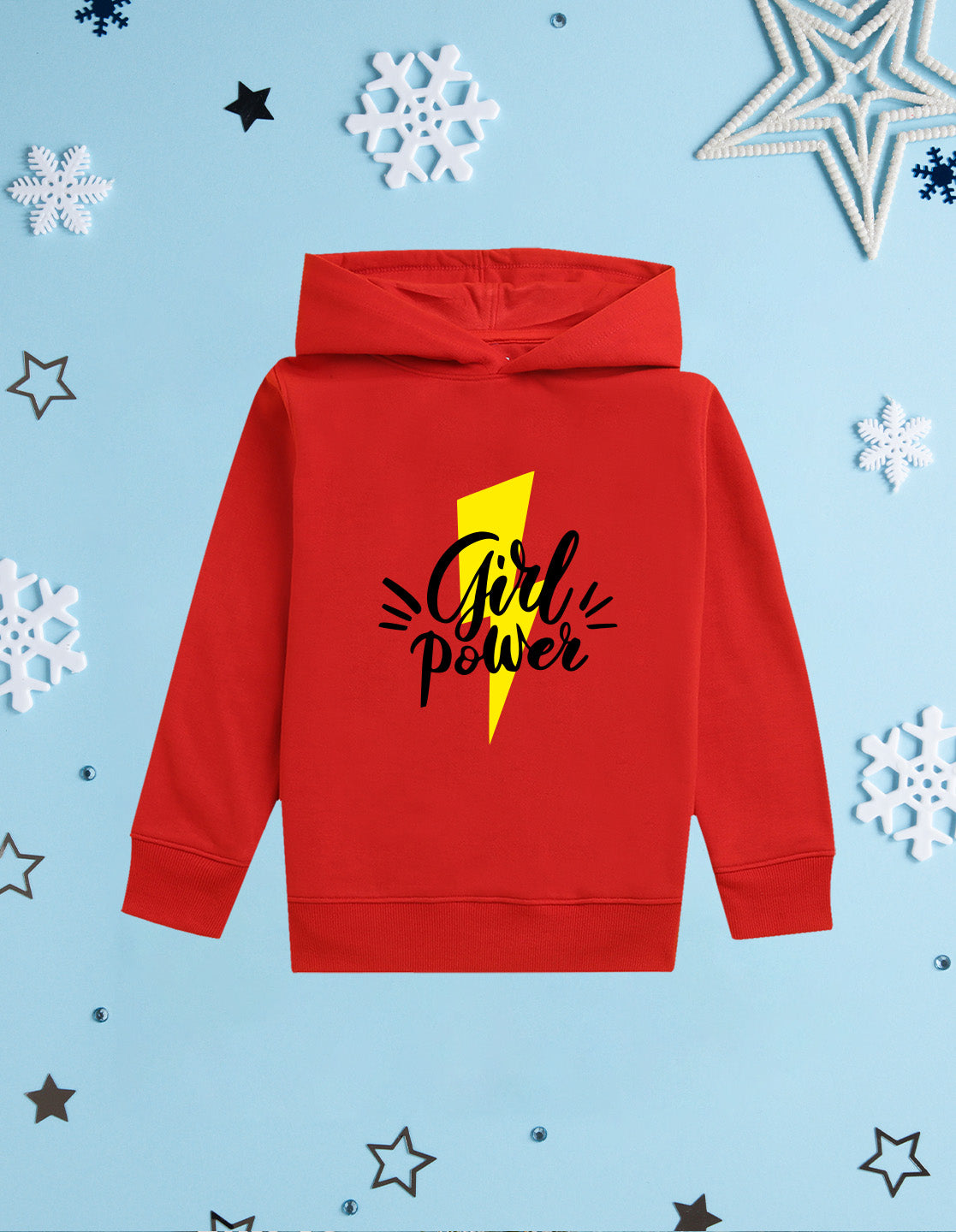 Nusyl Girl's Red Girl power Printed hoodie