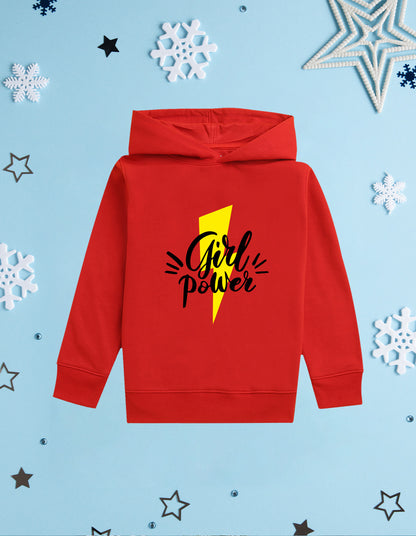 Nusyl Girl's Red Girl power Printed hoodie