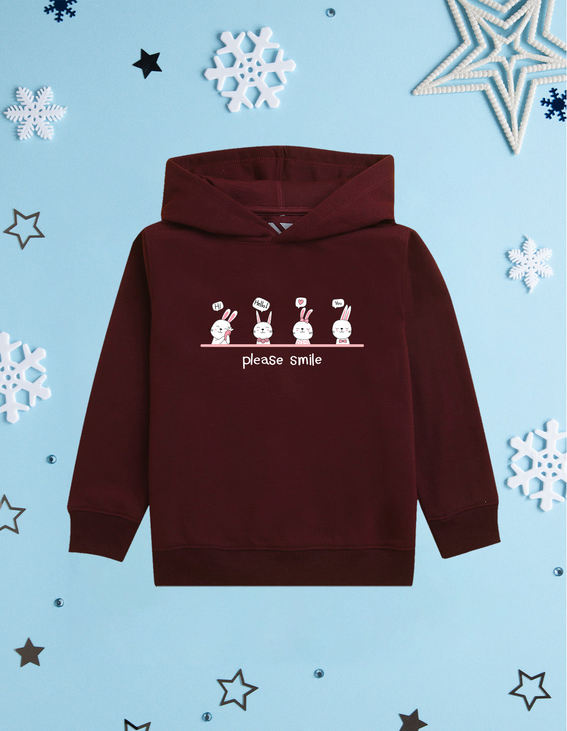 Nusyl Girl's burgundy Please smile Printed hoodie