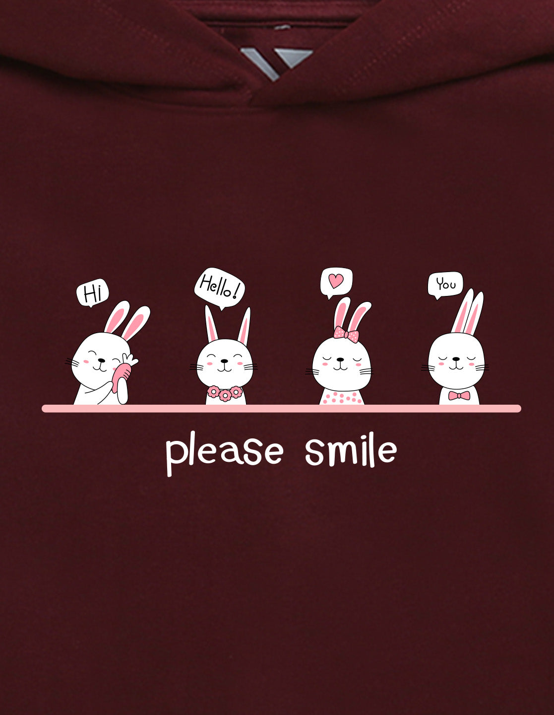 Nusyl Girl's burgundy Please smile Printed hoodie