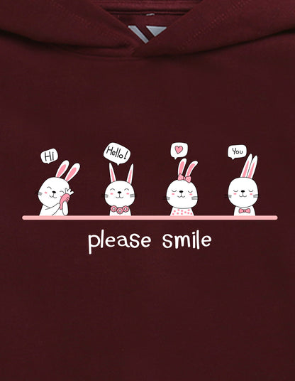 Nusyl Girl's burgundy Please smile Printed hoodie