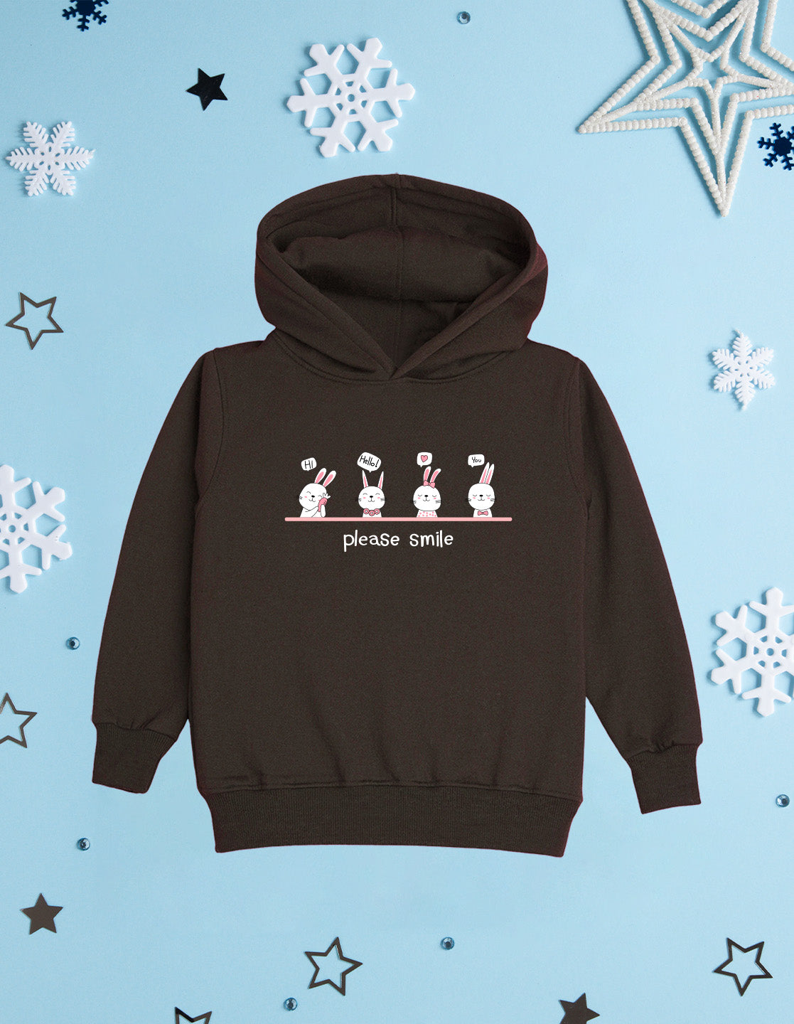 Nusyl Girl's Brown Please smile Printed hoodie