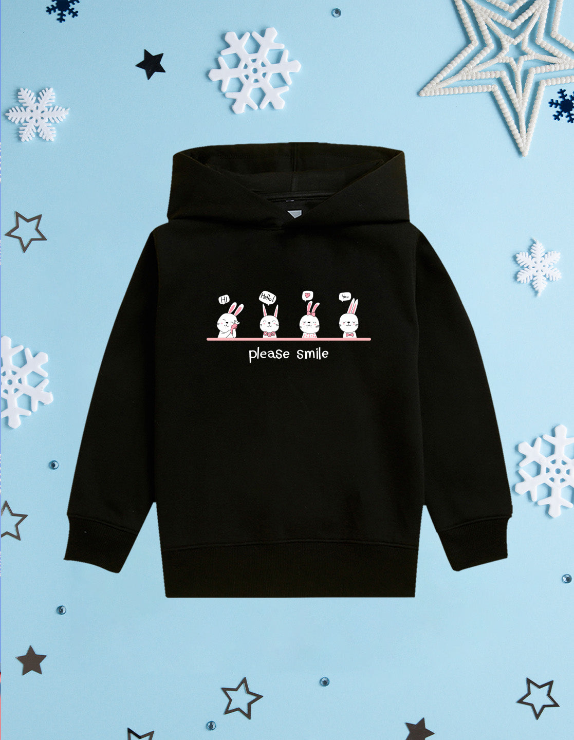 Nusyl Girl's Black Please smile Printed hoodie