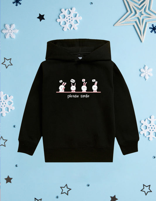 Nusyl Girl's Black Please smile Printed hoodie