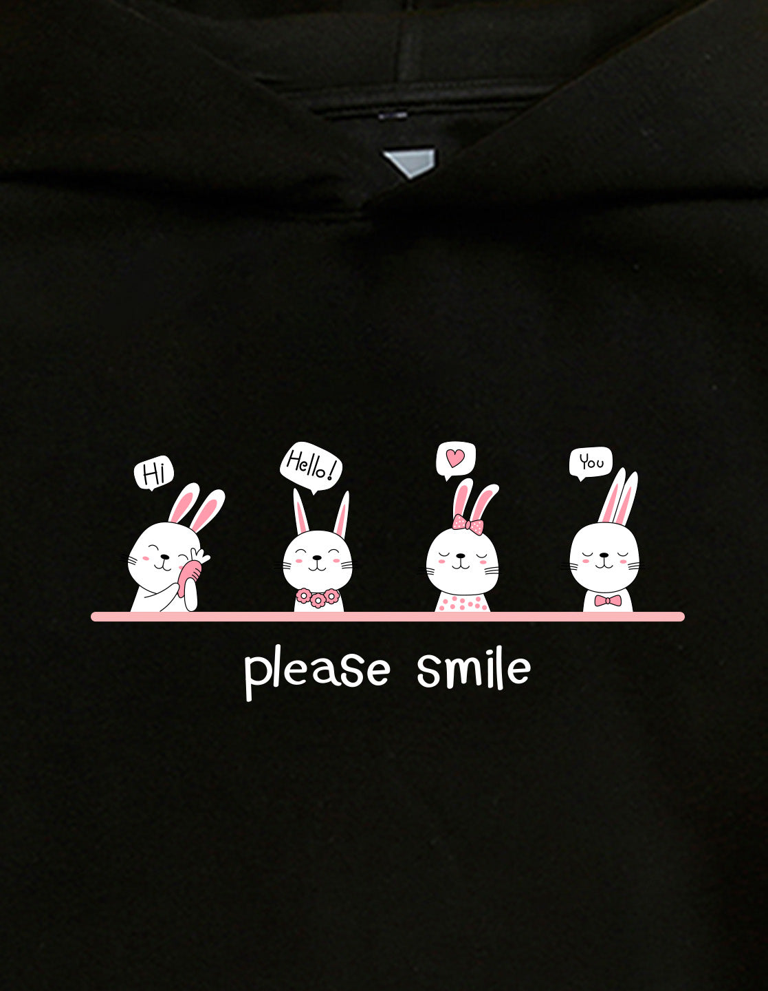 Nusyl Girl's Black Please smile Printed hoodie