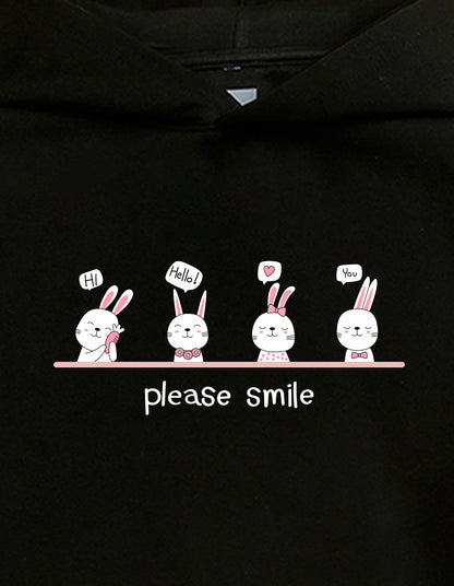 Nusyl Girl's Black Please smile Printed hoodie