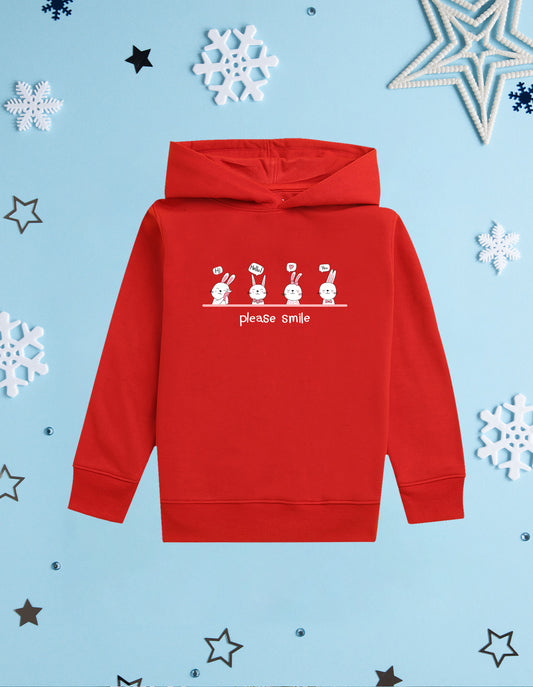 Nusyl Girl's Red Please smile Printed hoodie