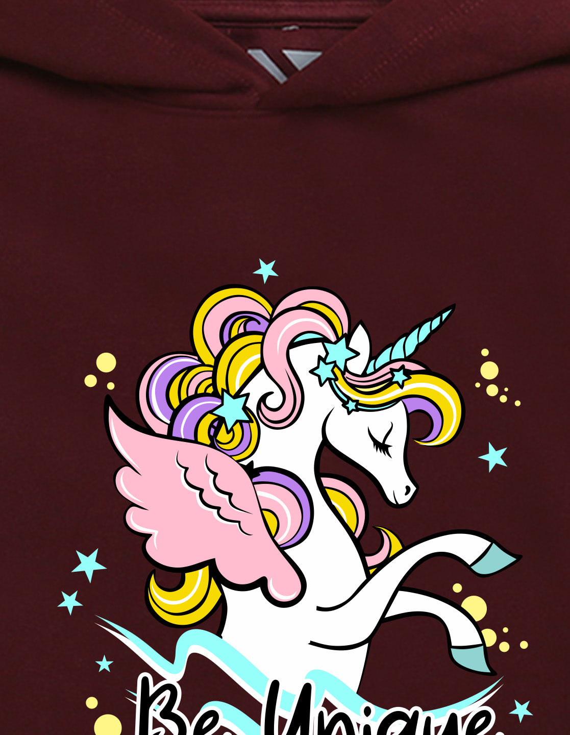Nusyl Girl's burgundy unicorn & be unique text Printed hoodie