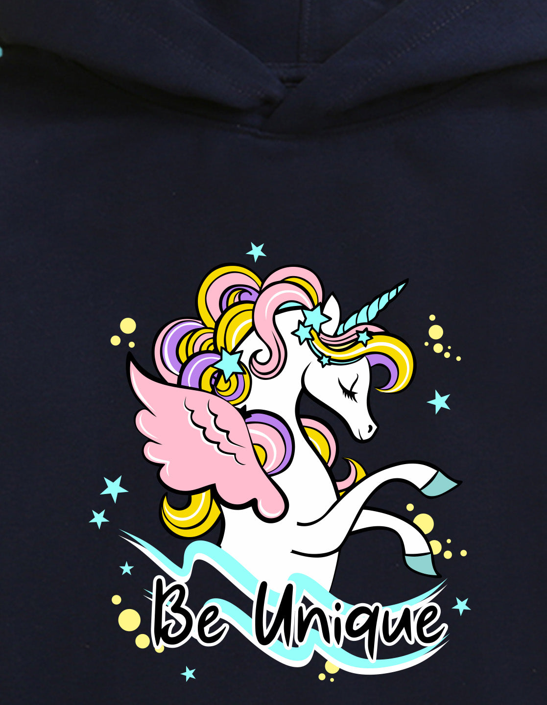 Nusyl Girl's Navy Blue unicorn & be unique text Printed hoodie