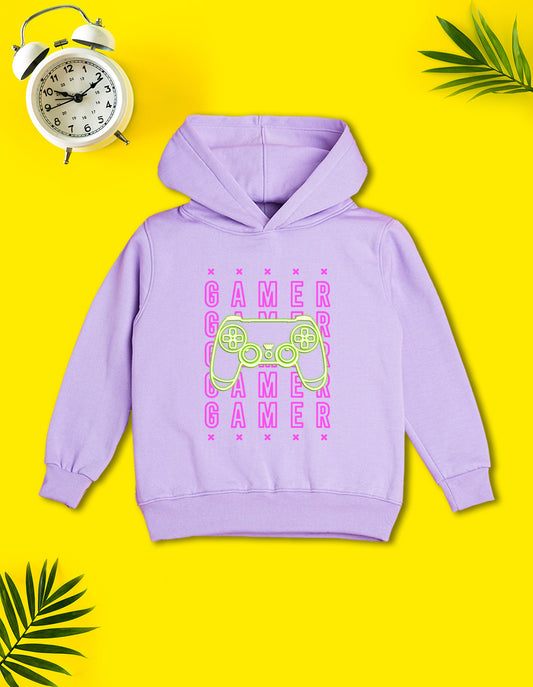 Nusyl Boy's Lilac Gamer text Printed Hoodie