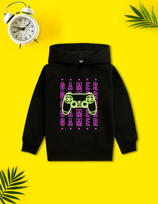 Nusyl Boy's Black Gamer text Printed Hoodie