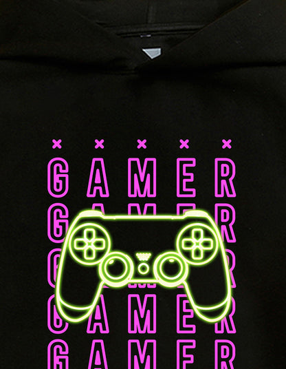 Nusyl Boy's Black Gamer text Printed Hoodie