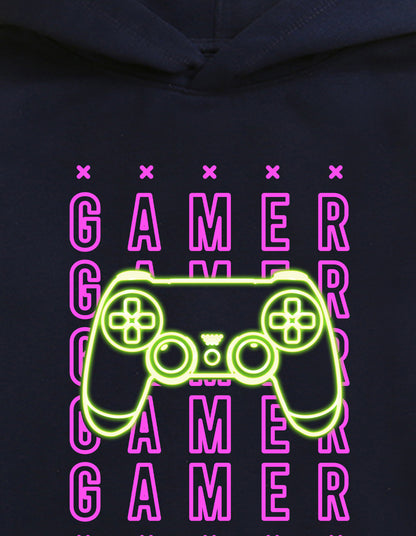 Nusyl Boy's Navy Blue Gamer text Printed Hoodie