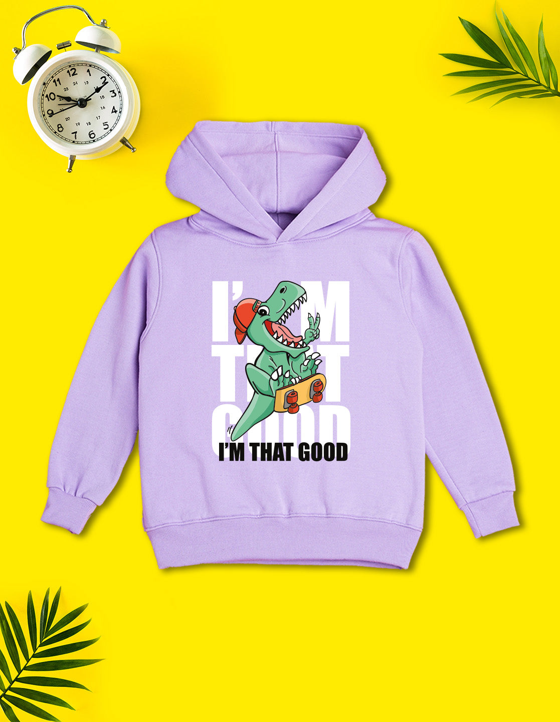 Nusyl Boy's Lilac Dinosaur & text Printed Hoodie
