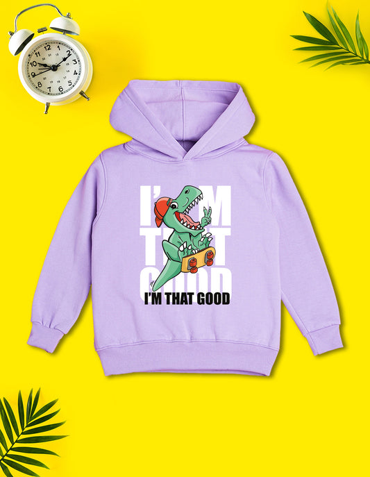 Nusyl Boy's Lilac Dinosaur & text Printed Hoodie