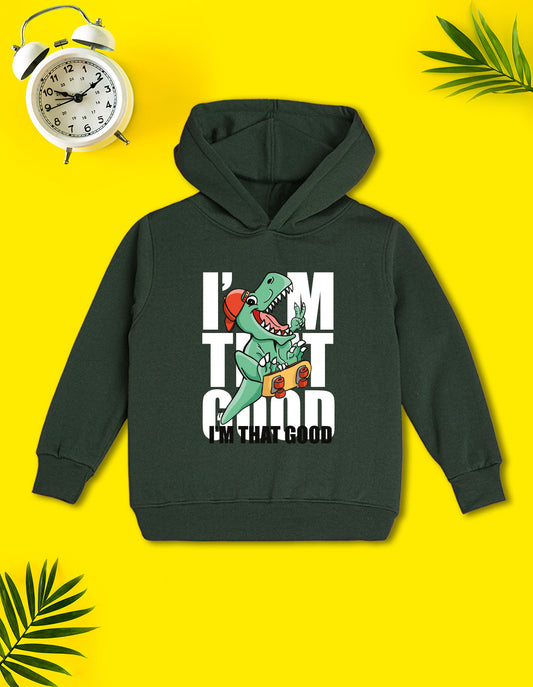 Nusyl Boy's Olive Dinosaur & text Printed Hoodie