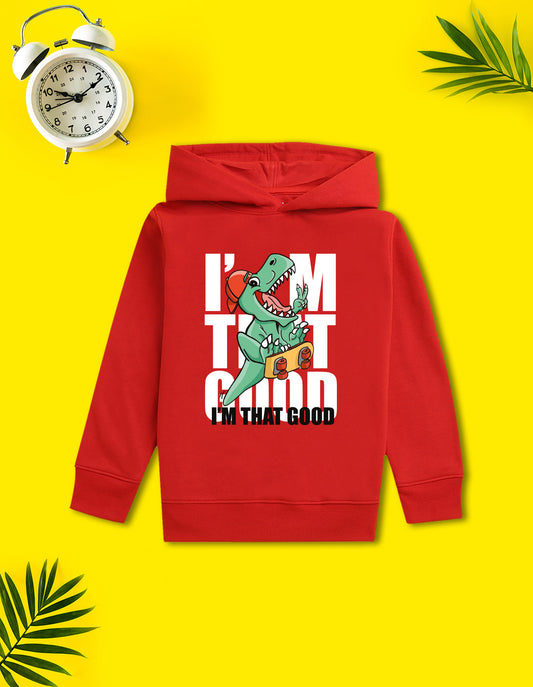 Nusyl Boy's Red Dinosaur & text Printed Hoodie