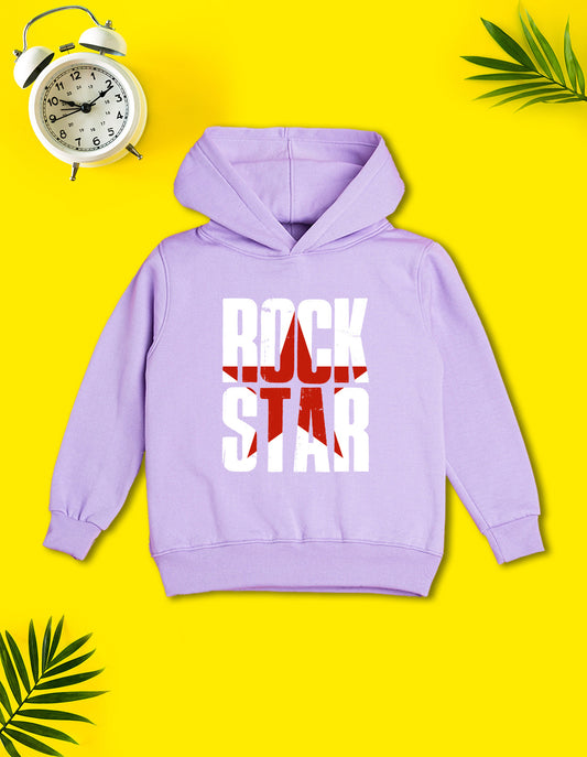 Nusyl Boy's Lilac Rock star text Printed Hoodie