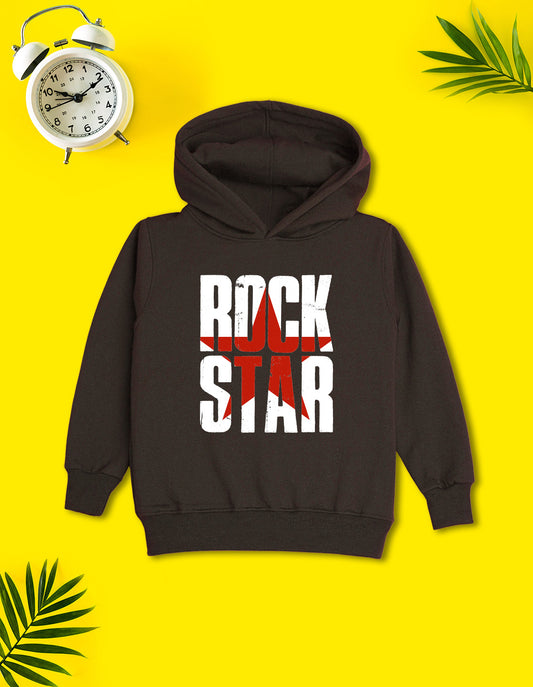 Nusyl Boy's Brown Rock star text Printed Hoodie