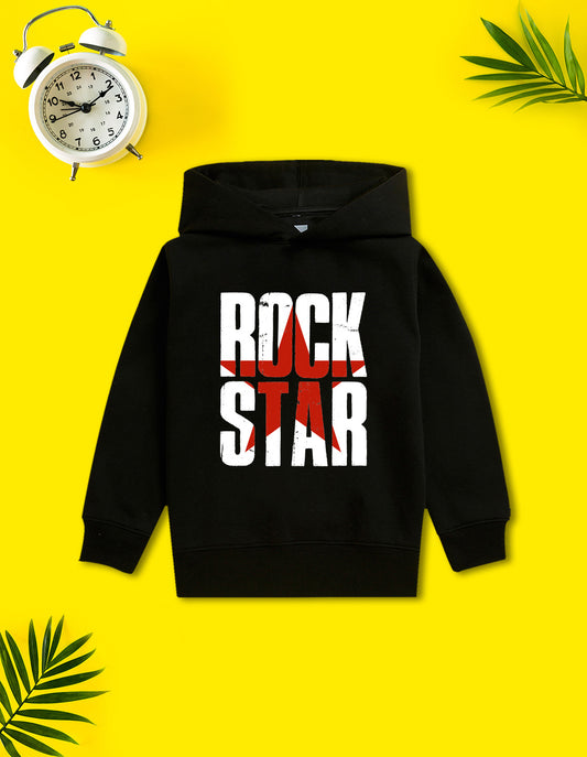 Nusyl Boy's Black Rock star text Printed Hoodie