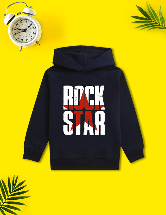 Nusyl Boy's Navy Blue Rock star text Printed Hoodie